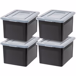 Iris Ohyama, Scatole di Stoccaggio in Plastica con Coperchi a Scatto, 45L, Lotto di 4, Nero, Impilabile, Resistente, per Forn ...