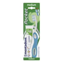 Mentadent Pocket spazzolino da denti Set di spazzolini da denti Verde, Bianco, Blu Adulto