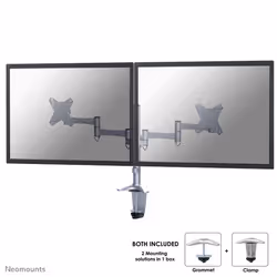 Neomounts Supporto da scrivania per monitor, Morsetto/occhiello, 9 kg, 25,4 cm (10"), 68,6 cm (27"), 100 x 100 mm, Argento