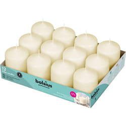 Bolsius - Candele basiche per Decorazione, Cera, Avorio, dimensione cero singolo: h 7.8 cm Ø5.8cm, 12 unità