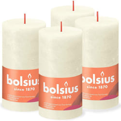 Bolsius Confezione da 4 candele rustiche a colonna color avorio, lunga durata di 60 ore, decorazione per interni, non profumate, cera vegana