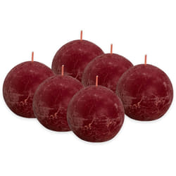 Bolsius - Rustik - Candela sferica, colore rosso bordeaux, set da 6 pezzi, candela decorativa, lunghezza 25 ore, non profumata, guardia naturale