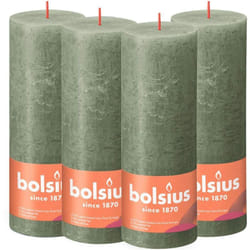 Bolsius - Candela rustica a colonna, verde scuro, confezione da 4, lunga durata di 85 ore, candela per la casa, decorazione per interni, non