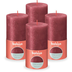 BOLSIUS - Candela rustica a pilastro Shimmer - Rosso - 13 cm - Confezione da 4 -Non gocciolante - Candele non profumate