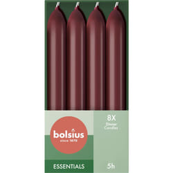 Bolsius Candele affusolate per cena – rosso scuro – confezione da 8 – 17 cm – lunga durata di 5 ore – non profumate – cera vegana naturale –