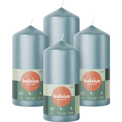 Bolsius - Candele a pilastro, colore blu metallizzato, confezione da 4, 12 x 6 cm, durata di 33 ore, non profumate, include cera vegana naturale