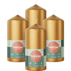 Bolsius - Candele a pilastro lisce - oro metallizzato - 4 pezzi - 12 x 6 cm - lunghezza 33 ore - non profumate - include cera vegetale naturale
