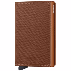 Secrid Miniwallet Saffiano, Portafoglio, Marrone, Alluminio, Pelle, Monocromatico, Caramel, Chiusura a scatto