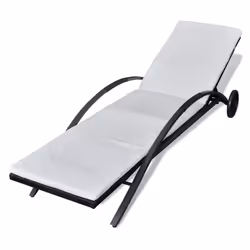 vidaXL Lettino Prendisole con Cuscino e Ruote in Polyrattan Nero - Vista aggiuntiva 2