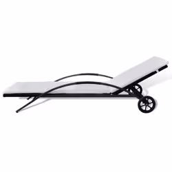 vidaXL Lettino Prendisole con Cuscino e Ruote in Polyrattan Nero - Vista aggiuntiva 3