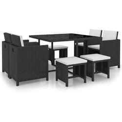 Set da Pranzo da Giardino 9 pz con Cuscini in Polyrattan Nero Vidaxl