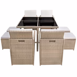 vidaXL Set da Pranzo da Giardino 9 pz con Cuscini in Polyrattan Beige - Vista aggiuntiva 3