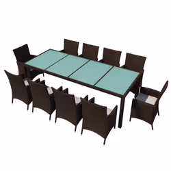 vidaXL Set da Pranzo da Giardino 11 pz e Cuscini in Polyrattan Marrone - Vista aggiuntiva 2