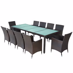 vidaXL Set da Pranzo da Giardino 11 pz e Cuscini in Polyrattan Marrone - Vista aggiuntiva 3