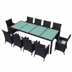 vidaXL Set da Pranzo da Giardino 11 pz con Cuscini in Polyrattan Nero - Vista aggiuntiva 2