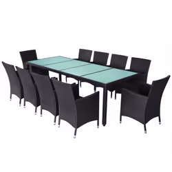 vidaXL Set da Pranzo da Giardino 11 pz con Cuscini in Polyrattan Nero - Vista aggiuntiva 3