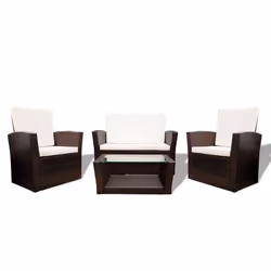 vidaXL Set Divani da Giardino 4 pz con Cuscini in Polyrattan Marrone - Vista aggiuntiva 2