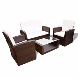 vidaXL Set Divani da Giardino 4 pz con Cuscini in Polyrattan Marrone - Vista aggiuntiva 3