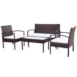 vidaXL Set Divani da Giardino 4 pz con Cuscini in Polyrattan Marrone - Vista aggiuntiva 2
