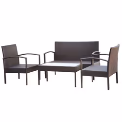 vidaXL Set Divani da Giardino 4 pz con Cuscini in Polyrattan Marrone - Vista aggiuntiva 3