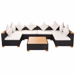 vidaXL Set Divani da Giardino 7 pz con Cuscini in Polyrattan Nero - Vista aggiuntiva 2