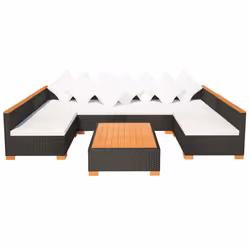 vidaXL Set Divani da Giardino 7 pz con Cuscini in Polyrattan Nero - Vista aggiuntiva 3