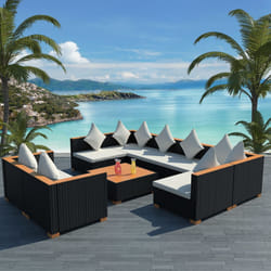 vidaXL Set Divani da Giardino 9 pz con Cuscini in Polyrattan Nero