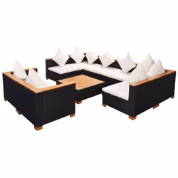 vidaXL Set Divani da Giardino 9 pz con Cuscini in Polyrattan Nero - Vista aggiuntiva 2