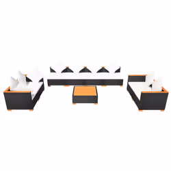 vidaXL Set Divani da Giardino 9 pz con Cuscini in Polyrattan Nero - Vista aggiuntiva 3