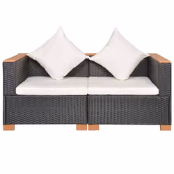 vidaXL Divano da Giardino in Polyrattan Nero - Vista aggiuntiva 2