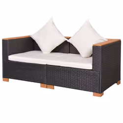 vidaXL Divano da Giardino in Polyrattan Nero - Vista aggiuntiva 3