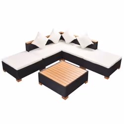 vidaXL Set Divani da Giardino 6 pz con Cuscini in Polyrattan Nero - Vista aggiuntiva 2