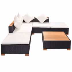 vidaXL Set Divani da Giardino 6 pz con Cuscini in Polyrattan Nero - Vista aggiuntiva 3