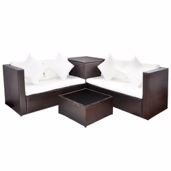 vidaXL Set Divani da Giardino 4 pz con Cuscini in Polyrattan Marrone - Vista aggiuntiva 2