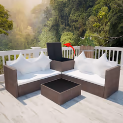 vidaXL Set Divani da Giardino 4 pz con Cuscini in Polyrattan Marrone - Vista aggiuntiva 3