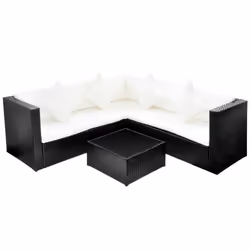 vidaXL Set Divani da Giardino 4 pz con Cuscini in Polyrattan Nero - Vista aggiuntiva 2