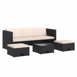 vidaXL Set Divani da Giardino 4 pz con Cuscini in Polyrattan Nero - Vista aggiuntiva 2