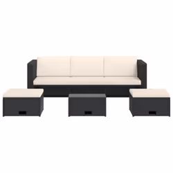 vidaXL Set Divani da Giardino 4 pz con Cuscini in Polyrattan Nero - Vista aggiuntiva 3