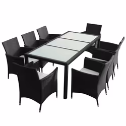 vidaXL Set da Pranzo da Giardino 9 pz con Cuscini in Polyrattan Nero - Vista aggiuntiva 2