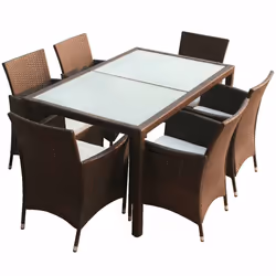 vidaXL Set da Pranzo da Giardino 7 pz con Cuscini Polyrattan Marrone - Vista aggiuntiva 2