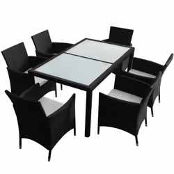 vidaXL Set da Pranzo da Giardino 7 pz con Cuscini in Polyrattan Nero - Vista aggiuntiva 2