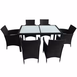 vidaXL Set da Pranzo da Giardino 7 pz con Cuscini in Polyrattan Nero - Vista aggiuntiva 3