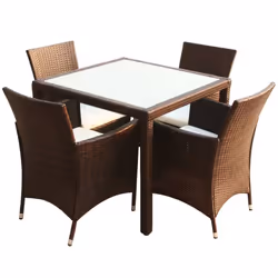 vidaXL Set da Pranzo da Giardino 5 pz con Cuscini Polyrattan Marrone - Vista aggiuntiva 2