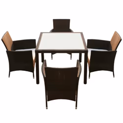 vidaXL Set da Pranzo da Giardino 5 pz con Cuscini Polyrattan Marrone - Vista aggiuntiva 3