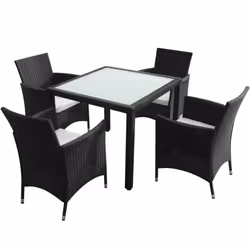 vidaXL Set da Pranzo da Giardino 5 pz con Cuscini in Polyrattan Nero - Vista aggiuntiva 2