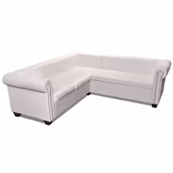 vidaXL Divano Angolare Chesterfield a 5 Posti Pelle Artificiale Bianca - Vista aggiuntiva 2