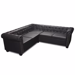 vidaXL Divano Angolare Chesterfield a 5 Posti Pelle Artificiale Nera - Vista aggiuntiva 2