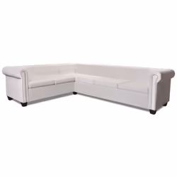 vidaXL Divano Angolare Chesterfield a 6 Posti Pelle Artificiale Bianca - Vista aggiuntiva 3