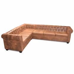 vidaXL Divano Angolare Chesterfield 6 posti Pelle Artificiale Marrone - Vista aggiuntiva 2