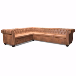 vidaXL Divano Angolare Chesterfield 6 posti Pelle Artificiale Marrone - Vista aggiuntiva 3